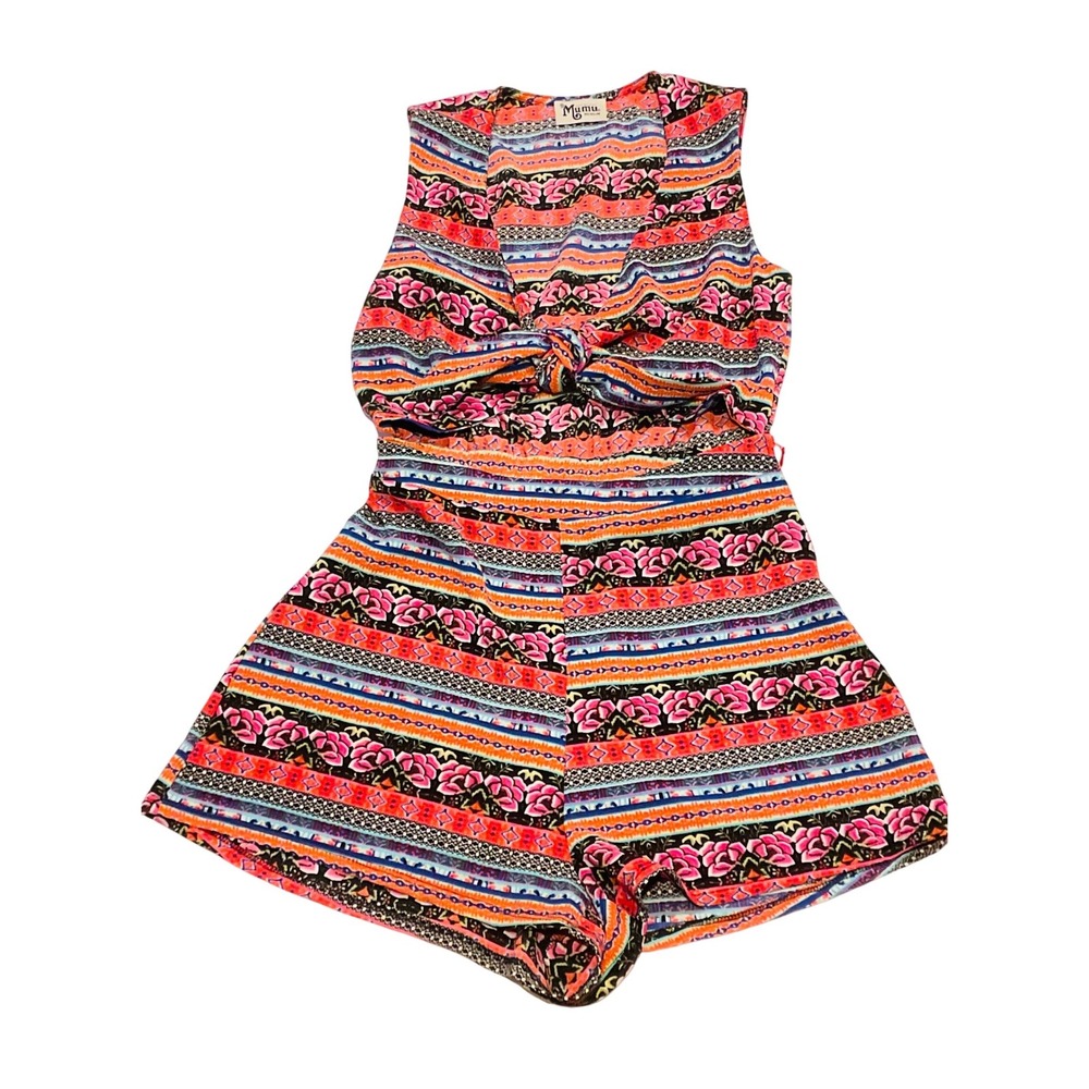 Show me your mumu women's Nantucket romper stripe floral print cut out medium